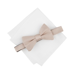 Mens Dawson Textured Bow Tie & Solid Pocket Square Set