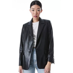 Denny Vegan Leather Notch Collar Blazer