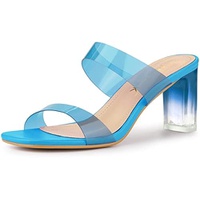 Allegra K Womens Colorful Straps Clear Heels Chunky Heel Clear Sandals