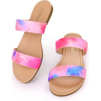 Allegra K Womens Tie Dye Open Toe Slides Slippers Slip on Flats Slides Sandals