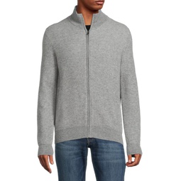 Ribbed Cashmere Zip Up Cardigan