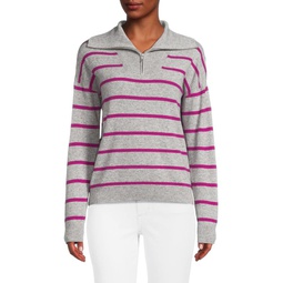 Striped Cashmere Quarter Zip Sweater