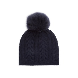 Shearling Pom Cable Knit Cashmere Beanie