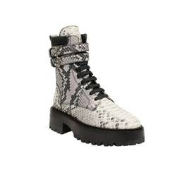 womens natural embossed snake combat boots