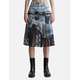 All-Denim Printed Pleats Skirt