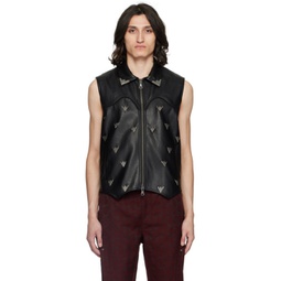 Black Applique Faux-Leather Vest 241375M185000