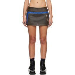 Brown & Blue Racing Leather & Denim Miniskirt 241375F090001