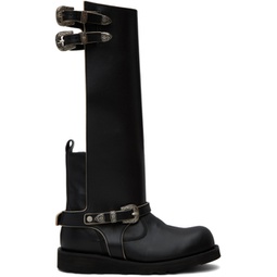 Black Heather Cutout Leather Boots 232375F115000