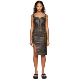 Khaki Sadie Faux-Leather Midi Dress 231375F054000