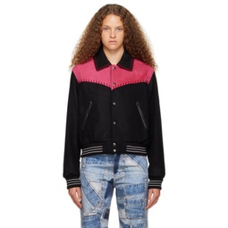 Black & Pink New Margo Western Varsity Jacket 232375F063007
