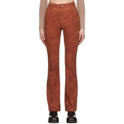 Orange Paneled Faux-Leather Trousers 231375F087002
