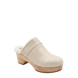 sofi ivory embossed leather faux fur lined clog