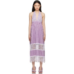 Purple & White Gingham Maxi Dress 241894F055003