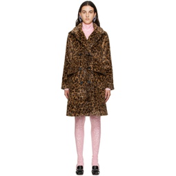 Brown Leopard Faux-Fur Coat 232894F059000