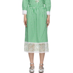 Green & White Gingham Midi Skirt 241894F092002