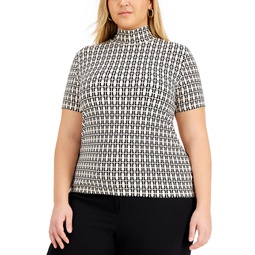 Plus Size Printed Mock-Neck Top