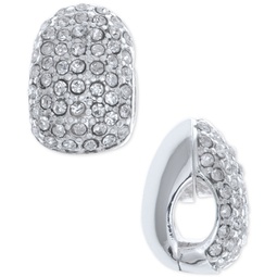 Silver-Tone Black Crystal Huggie Clip-On Earrings