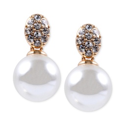 Gold-Tone Crystal and Glass Pearl Earrings