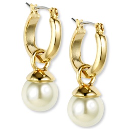 Gold-Tone Imitation Pearl Drop Off 1/2 Hoop Earrings