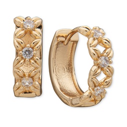 Gold-Tone Small Pave Flower Hoop Earrings 0.61