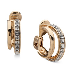 Gold-Tone Small Square Crystal Double-Row Clip-On Hoop Earrings 0.68