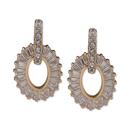 Gold-Tone Baguette Crystal Ring Drop Earrings
