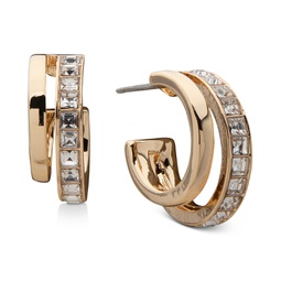 Gold-Tone Pave Crystal Double Hoop Earrings 0.68