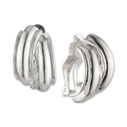 Silver-Tone Small Hoop Button E-Z Comfort Clip-On Earrings 1