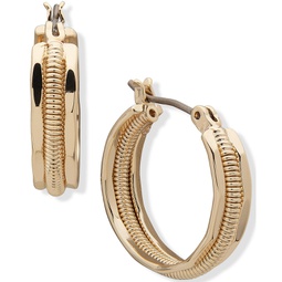 Gold-Tone Small Smooth & Textured Triple-Row Hoop Earrings 0.75