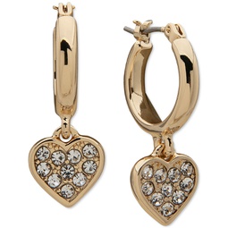 Gold-Tone Pave Heart Charm Hoop Earrings