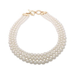 Three Row Gradulated Pearl Collar Necklace 18.5