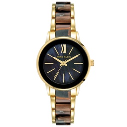 Womens Three-Hand Quartz Gold-Tone Alloy with Gray and Brown Resin Bracelet Watch 32mm