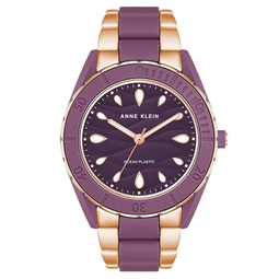Womens Three-Hand Quartz Rose Gold-Tone and Purple Solar Oceanwork Plastic Bracelet Watch 38.5mm