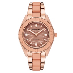 Womens Rose Gold-Tone and Light Pink Solar Ocean Work Plastic Bracelet Watch 38.5mm