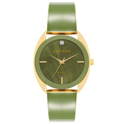 Womens Three-Hand Quartz Green and Gold-Tone Alloy Bangle Watch 34mm