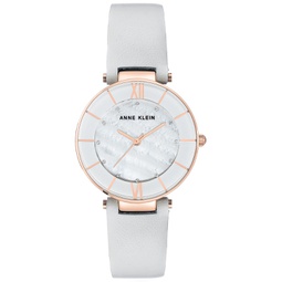 Womens Light Gray Leather Strap Watch 32mm