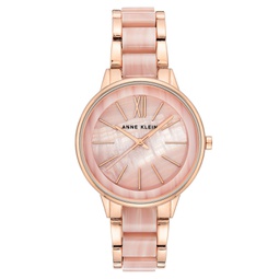 Womens Rose Gold-Tone & Pink Marble Acrylic Bracelet Watch 37mm