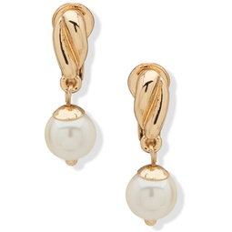 Gold-Tone Imitation Pearl Twisted Drop Clip-On Earrings