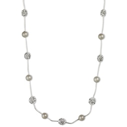 Silver-Tone Crystal Imitation Pearl Strand Necklace
