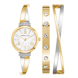 Womens Gold-Tone and Silver-Tone Alloy Bangle with Crystal Accents Fashion Watch 33mm Set 3 Pieces