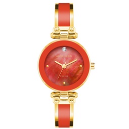 Womens Gold-Tone Alloy with Red Enamel Bangle Watch 34mm