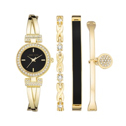 Womens Gold-Tone Alloy Bangle with Crystal Accents Fashion Watch 37mm Set 4 Pieces
