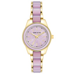 Womens Gold-Tone Alloy with Lavender Plastic Bracelet Watch 30mm