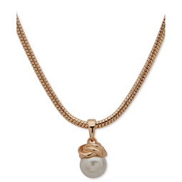 Gold-Tone Imitation Pearl Knot Pendant Necklace 16 + 3 extender
