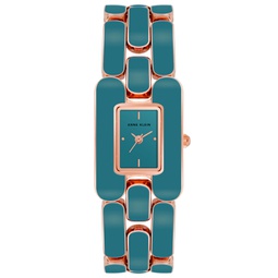 Womens Three Hand Rose Gold-Tone Alloy with Teal Enamel Watch 22mm x 32mm