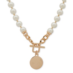 Gold-Tone Disc Imitation Pearl Beaded 16 Pendant Necklace