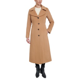 Womens Single-Breasted Wool Blend Maxi Coat