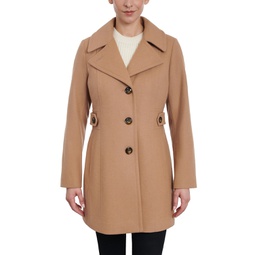 Womens Petite Single-Breasted Notched-Collar Peacoat