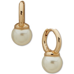 Gold-Tone Imitation Pearl Hoop Drop Earrings