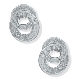 Silver-Tone Cubic Zirconia Double Circle Button Earrings